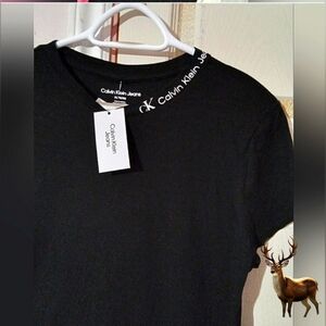 CALVIN KLEIN Jeans🎀Cotton Black Short Sleeve T-Shirt with Logo on Neck sz: XL